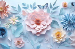 3D Paper Cut Flowers Background Wallpaper Product Image 1