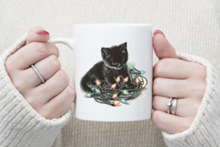 Christmas lights &amp; black cat clipart| Winter t shirt designs Product Image 1