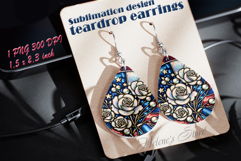 USA Patriotic roses teardrop earrings sublimation design png Product Image 1