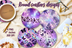 Lilac Flowers bouquet sublimation round coaster design png Product Image 1