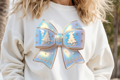 3d Christmas coquette bows design |Blue bow T-shirt clipart Product Image 1