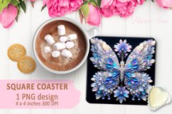 3d Crystal butterfly coaster sublimation |Square coaster PNG Product Image 1