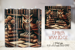 Owl in wooden library straight skinny tumbler 20 oz wrap Product Image 1