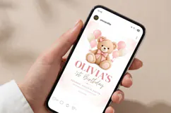 Blush Pink Teddy Bear Birthday Invitation Canva Template Product Image 6