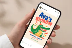 Crocodile Birthday Invitation Template, Retro Canva Invite Product Image 6