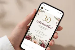 Burgundy Peony Floral Birthday Invitation Canva Template Product Image 6