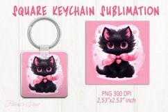 Black cat keychain sublimation | Pink love Square keychain Product Image 1