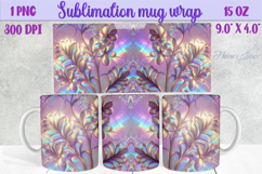 3d Lilac pastel floral mug wrap 15 oz sublimation design png Product Image 1