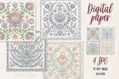 Folk floral tile pattern digital papers jpeg | Scrap booking Product Image 1