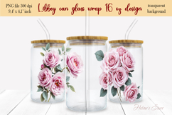 Pink rose flowers pattern Libbey Can Glass Wrap 16oz design Product Image 2