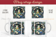 Floral round frame with frog mug wrap 15 oz 11 oz png Product Image 1