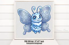 Funny Pastel Snowflake Butterfly PNG | Blue Winter Clipart Product Image 1