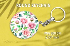 Floral round keychain sublimation| Pink Roses Car coaster Product Image 1