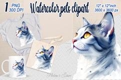 Cute watercolor cat clipart | Colorful cat design png Product Image 1