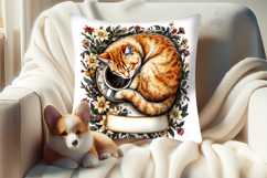 Coffee and cat in flowers sublimation pillow case designs Product Image 2