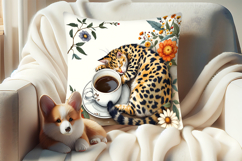 Coffee and cat in flowers sublimation pillow case designs Product Image 3