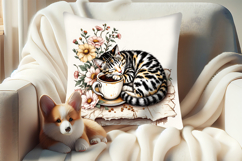 Coffee and cat in flowers sublimation pillow case designs Product Image 4