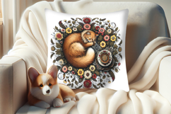 Coffee and cat in flowers sublimation pillow case designs Product Image 5