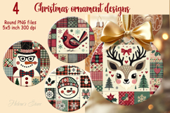 Christmas patchwork round ornament sublimation designs PNG Product Image 1
