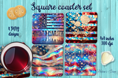 Iridescent abstract American Patriotic square coaster design Product Image 1