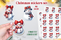 Retro Christmas snowman printables stickers | Coquette bows Product Image 1