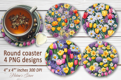 Flowers sublimation round coasters |Floral coaster design Product Image 1