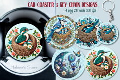 Spring birds round key chain designs |Retro bird Car coaster Product Image 1