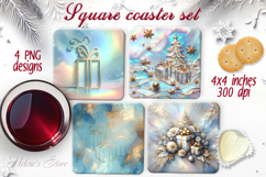 Blue Christmas gifts square coaster sublimation designs png Product Image 1