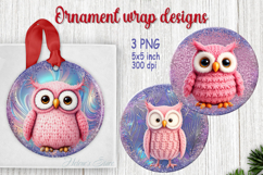 Christmas owl bird round ornament designs|Pink forest animal Product Image 1
