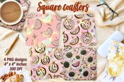 Watermelon gold pattern pearl square coaster sublimation png Product Image 1