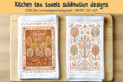 Happy fall pastel folk floral tiles pattern kitchen towel Product Image 1