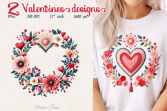 Boho Pastel Valentine red hearts and flowers sublimation png Product Image 1