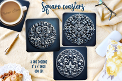 Vintage Christmas silver pattern square coasters sublimation Product Image 1