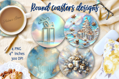 Blue Christmas tree gifts round coaster sublimation designs Product Image 1