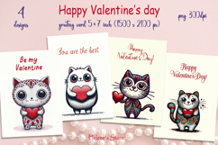 Happy Valentines day greeting card png| Retro animals design Product Image 1