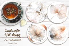 Watercolor Golden Leaves round coaster sublimation designs Product Image 1