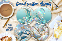 Aquamarine ocean pearl round coaster sublimation designs png Product Image 1