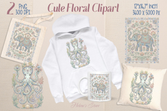 Pastel floral animals sublimation design png | Cute clipart Product Image 1