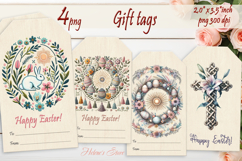 Easter cross Gift Tags|Happy Easter labels|Boho pastel label Product Image 1