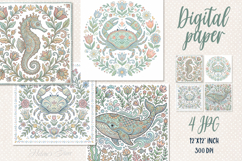 Folk floral ocean tiles digital papers jpeg | Scrap booking Product Image 1