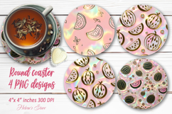 Tropical fruits pattern gold pearl round coaster designs Product Image 1