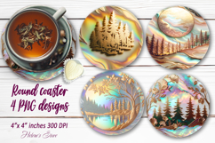 Golden forest pattern round coaster sublimation designs png Product Image 1