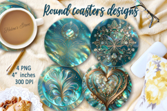 Aquamarine ocean pearl round coaster sublimation designs png Product Image 1