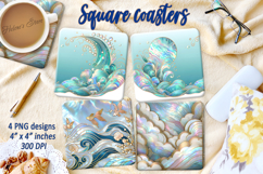 Aquamarine ocean pearl square coaster sublimation designs Product Image 1