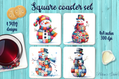 Patchwork snowman Christmas square coaster sublimation png Product Image 1