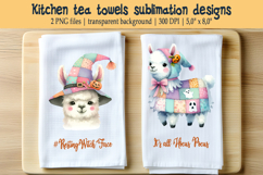 Witch hat llama and Halloween quote kitchen tea towel design Product Image 1