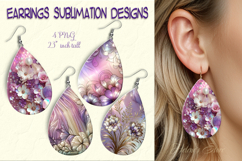 3d Floral lilac iridescent earrings sublimation designs png Product Image 1