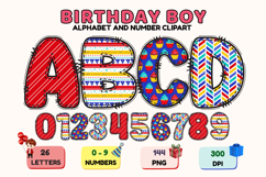 Birthday Boy Alphabet, birthday boy letters doodle clipart Product Image 1