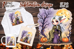 Cute watercolor Halloween elf girl sublimation design png Product Image 1