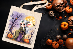 Cute watercolor Halloween elf girl sublimation design png Product Image 3